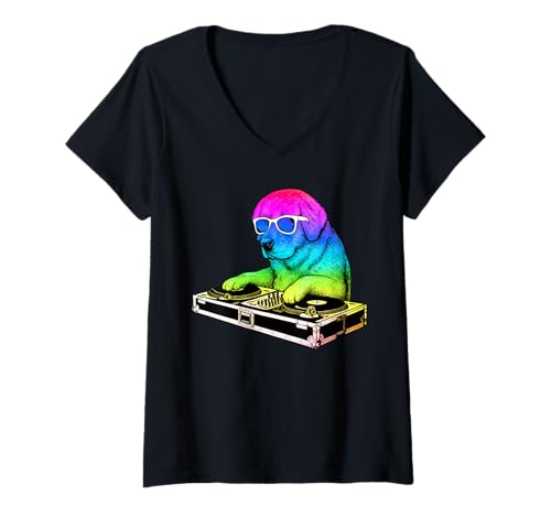 Damen Große Pyrenäen-DJ-Musikparty Hundeliebhaber T-Shirt mit V-Ausschnitt Damen Große Pyrenäen-DJ-Musikparty Hundeliebhaber T-Shirt mit V-Ausschnitt von Funny Great Pyrenees House Music Dog Designs