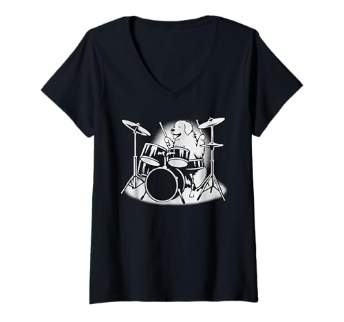 Damen Schlagzeuger und Hundeliebhaber aus den Großen Pyrenäen T-Shirt mit V-Ausschnitt Damen Schlagzeuger und Hundeliebhaber aus den Großen Pyrenäen T-Shirt mit V-Ausschnitt von Funny Great Pyrenees Rock And Roll Dog Designs