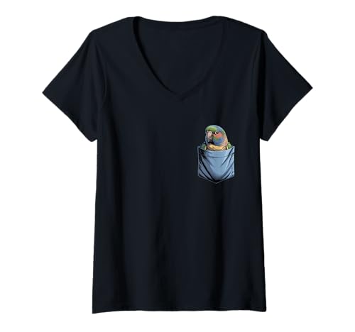 Damen Niedliche Papageien-Liebhaber, Grün T-Shirt mit V-Ausschnitt Damen Niedliche Papageien-Liebhaber, Grün T-Shirt mit V-Ausschnitt von Funny Green Cheek Conure in Pocket for Bird Lover