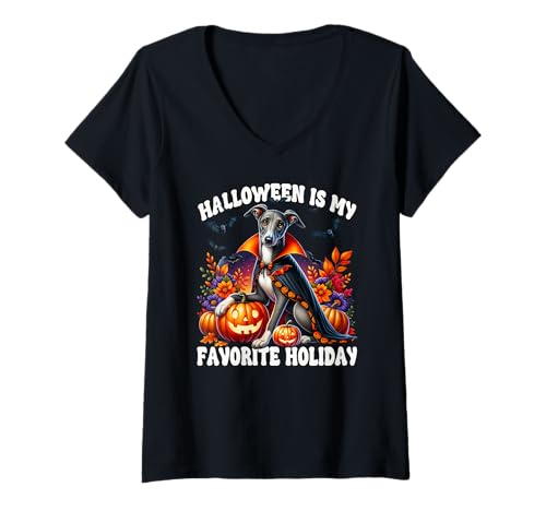 Damen Halloween is My Favorite Season for Italian Greyhound Mom T-Shirt mit V-Ausschnitt Damen Halloween is My Favorite Season for Italian Greyhound Mom T-Shirt mit V-Ausschnitt von Funny Greyhound Themed Gifts For Halloween Lovers