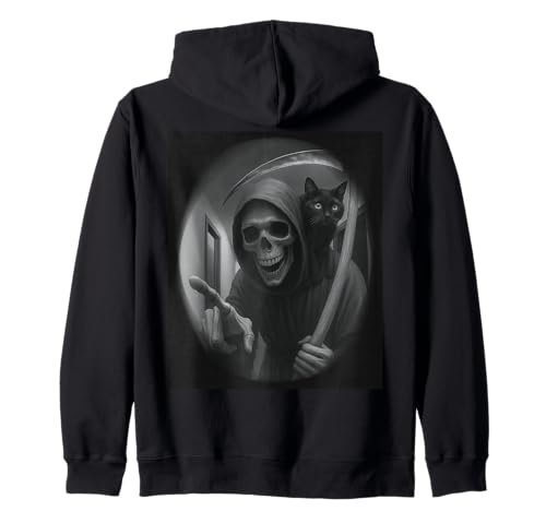 Funny Grim Reaper Cat Dark Humor Halloween Graphic Men Kapuzenjacke von Funny Grim Reaper Knocking Doorbell Selfie