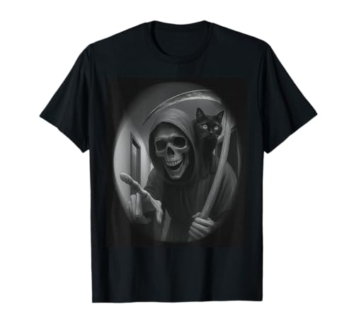 Funny Grim Reaper Cat Dark Humor Halloween Graphic Men T-Shirt Funny Grim Reaper Cat Dark Humor Halloween Graphic Men T-Shirt von Funny Grim Reaper Knocking Doorbell Selfie
