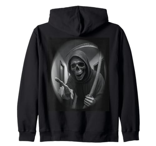 Funny Grim Reaper Doorbell Dark Humor Halloween Graphic Men Kapuzenjacke von Funny Grim Reaper Knocking Doorbell Selfie