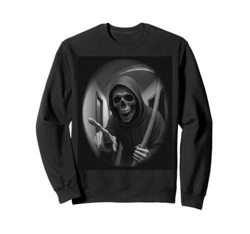 Funny Grim Reaper Doorbell Dark Humor Halloween Graphic Men Sweatshirt von Funny Grim Reaper Knocking Doorbell Selfie