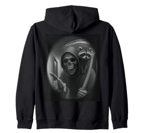 Funny Grim Reaper Raccoon Dark Humor Halloween Graphic Men Kapuzenjacke Funny Grim Reaper Raccoon Dark Humor Halloween Graphic Men Kapuzenjacke von Funny Grim Reaper Knocking Doorbell Selfie