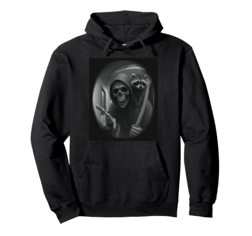 Funny Grim Reaper Raccoon Dark Humor Halloween Graphic Men Pullover Hoodie Funny Grim Reaper Raccoon Dark Humor Halloween Graphic Men Pullover Hoodie von Funny Grim Reaper Knocking Doorbell Selfie