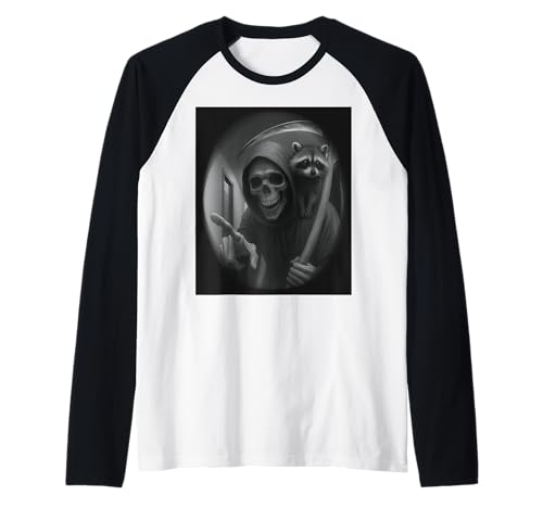 Funny Grim Reaper Raccoon Dark Humor Halloween Graphic Men Raglan Funny Grim Reaper Raccoon Dark Humor Halloween Graphic Men Raglan von Funny Grim Reaper Knocking Doorbell Selfie