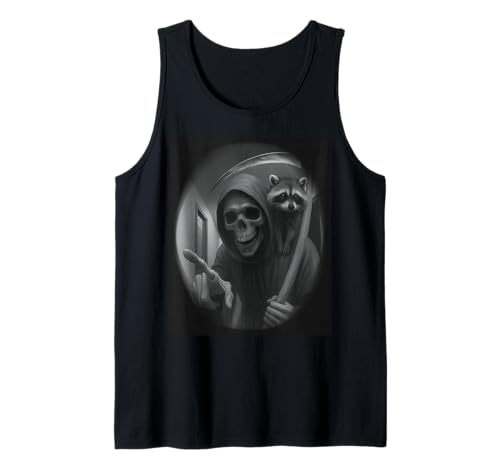 Funny Grim Reaper Raccoon Dark Humor Halloween Graphic Men Tank Top von Funny Grim Reaper Knocking Doorbell Selfie
