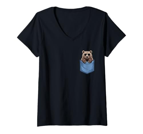 Damen Niedliche Grizzlybär-Liebhaber T-Shirt mit V-Ausschnitt Damen Niedliche Grizzlybär-Liebhaber T-Shirt mit V-Ausschnitt von Funny Grizzly Bear in Pocket for Grizzly Lover