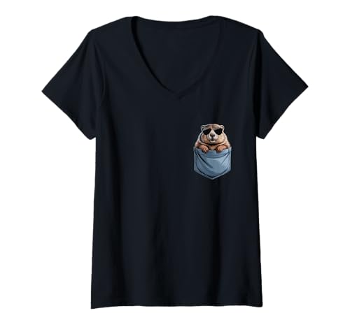 Damen Niedliche Groundhog Lovers T-Shirt mit V-Ausschnitt Damen Niedliche Groundhog Lovers T-Shirt mit V-Ausschnitt von Funny Groundhog in Pocket for Woodchuck Lover
