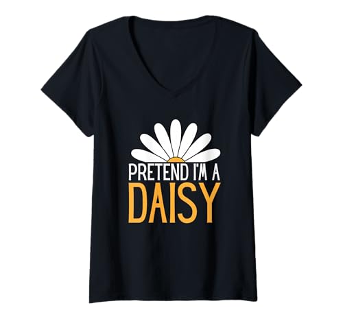 Damen Lustiges Floristen-Halloween-Kostüm Pretend I'm A Daisy T-Shirt mit V-Ausschnitt von Funny Group Costume from the Pumpkin Patch