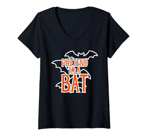 Damen Pretend I'm a Bat Halloween-Kostüm T-Shirt mit V-Ausschnitt von Funny Group Costume from the Pumpkin Patch