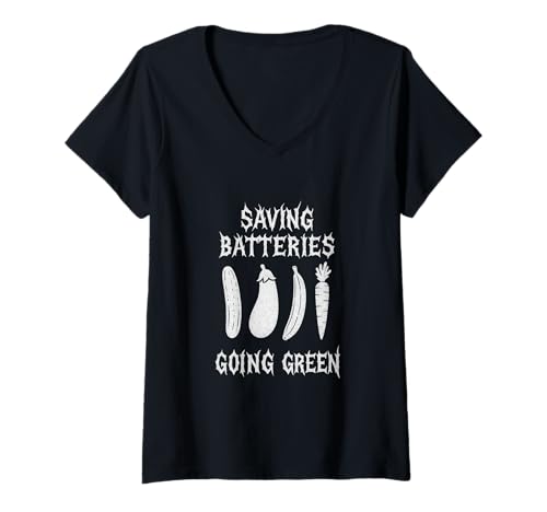 Damen Batterien sparen Gurke Banane Funny Innuendo T-Shirt mit V-Ausschnitt Damen Batterien sparen Gurke Banane Funny Innuendo T-Shirt mit V-Ausschnitt von Funny Grownup Tees