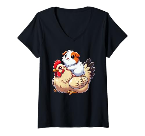 Damen Cute Guinea Pig Chicken T-Shirt mit V-Ausschnitt Damen Cute Guinea Pig Chicken T-Shirt mit V-Ausschnitt von Funny Guinea Pig Chicken Lover Apparel