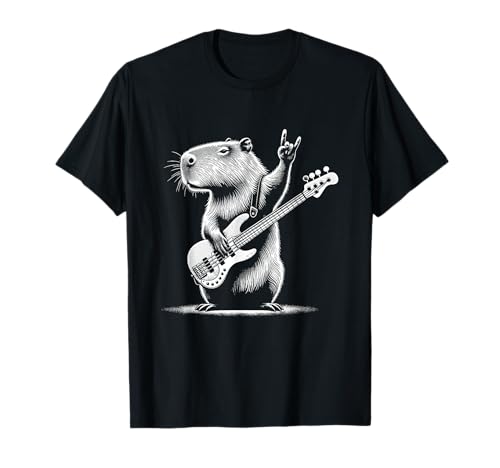 Rock n Roll Capybara Spielgitarre Lustig Herren Damen Capybara T-Shirt von Funny Guitar Capybara Lovers Costume for Guitarist