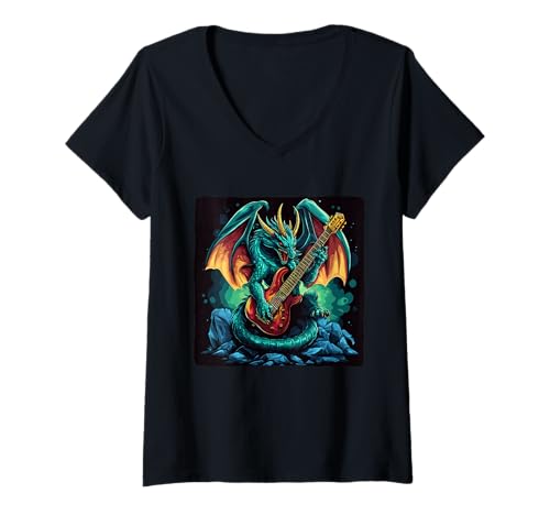 Damen Setzen Sie den Beat mit diesem Gitarrenspieldrachen T-Shirt mit V-Ausschnitt Damen Setzen Sie den Beat mit diesem Gitarrenspieldrachen T-Shirt mit V-Ausschnitt von Funny Guitar Dragon Outfit