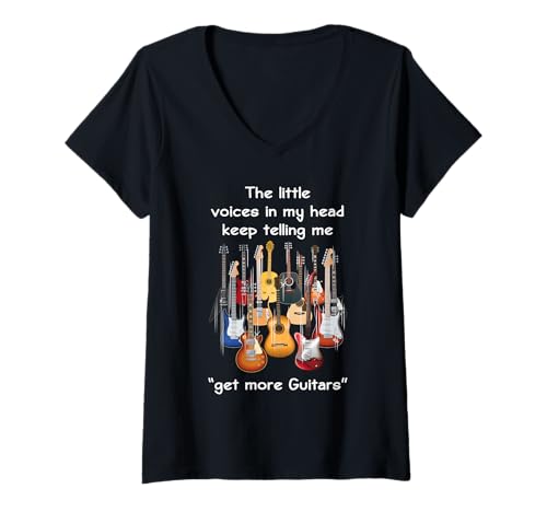 Damen Die Stimmen in Meinem Kopf Sagen Mir Immer Wieder, ich solle Mir mehr Gitarren Holen T-Shirt mit V-Ausschnitt Damen Die Stimmen in Meinem Kopf Sagen Mir Immer Wieder, ich solle Mir mehr Gitarren Holen T-Shirt mit V-Ausschnitt von Funny Guitar Lover Gifts & Apparel