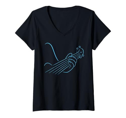 Damen Gitarre Spielen Simple Line Art Akustikgitarren Music Lifes T-Shirt mit V-Ausschnitt von Funny Guitarist Player Lovers Men Women Gifts