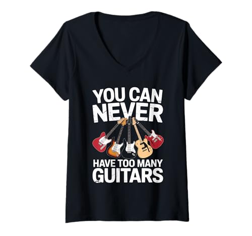 Damen You Can Never Have Too Many Guitars Funny Guitar Player T-Shirt mit V-Ausschnitt Damen You Can Never Have Too Many Guitars Funny Guitar Player T-Shirt mit V-Ausschnitt von Funny Guitarist Retro Guitar Musician Bassist Joke