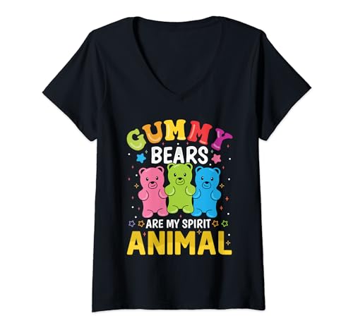 Damen Spirit Animal Gummibärchen Lustiger Süßigkeitenliebhaber Mädchen Kind T-Shirt mit V-Ausschnitt von Funny Gummy Bear Candy Lovers Apparel Co.