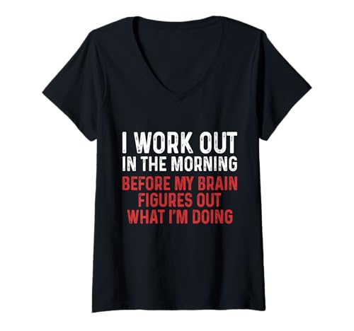Damen Lustiges Fitnessstudio, Fitness, Workout am Morgen, Pilates, Yoga T-Shirt mit V-Ausschnitt von Funny Gym Apparel & Gifts