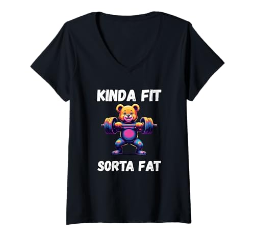 Damen Kinda Fit Sorta Fat Gymnastikbär T-Shirt mit V-Ausschnitt Damen Kinda Fit Sorta Fat Gymnastikbär T-Shirt mit V-Ausschnitt von Funny Gym Bear
