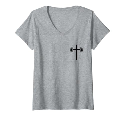 Damen Dumbbell Christian Barbel Cross Gym Workout T-Shirt mit V-Ausschnitt Damen Dumbbell Christian Barbel Cross Gym Workout T-Shirt mit V-Ausschnitt von Funny Gym Fitness Lover