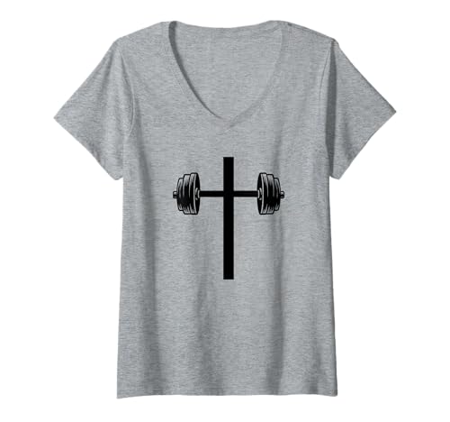 Damen Dumbbell Christian Barbel Cross Gym Workout T-Shirt mit V-Ausschnitt Damen Dumbbell Christian Barbel Cross Gym Workout T-Shirt mit V-Ausschnitt von Funny Gym Fitness Lover