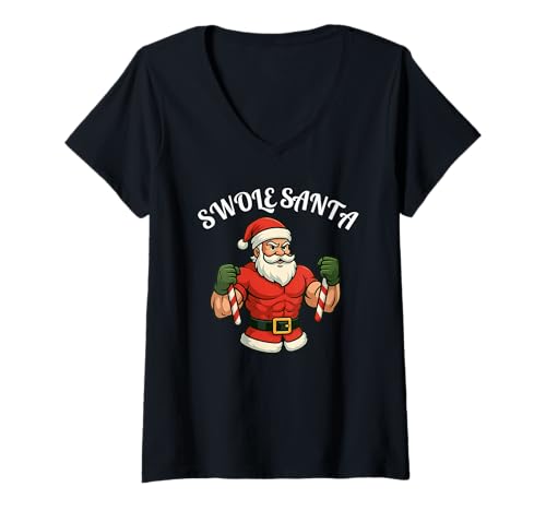 Damen Swole Santa Christmas Workout - Funny Gym Holiday Fitness T-Shirt mit V-Ausschnitt Damen Swole Santa Christmas Workout - Funny Gym Holiday Fitness T-Shirt mit V-Ausschnitt von Funny Gym Holiday - Swole Santa Christmas Workout