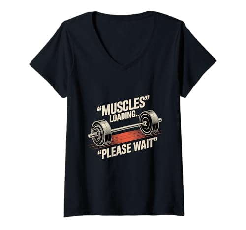 Damen Lustiges Fitness-Studio-Zitat "Muscles Loading Please Wait Gym Motivational T-Shirt mit V-Ausschnitt Damen Lustiges Fitness-Studio-Zitat "Muscles Loading Please Wait Gym Motivational T-Shirt mit V-Ausschnitt von Funny Gym Memes Wait Muscles Loading Gym Shirt