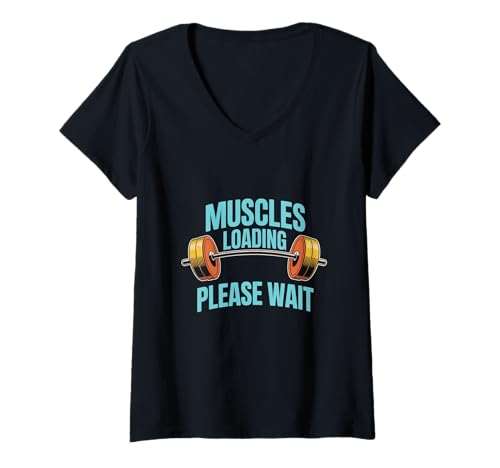 Damen Lustiges Fitness-Studio-Zitat "Muscles Loading Please Wait Gym Motivational T-Shirt mit V-Ausschnitt Damen Lustiges Fitness-Studio-Zitat "Muscles Loading Please Wait Gym Motivational T-Shirt mit V-Ausschnitt von Funny Gym Memes Wait Muscles Loading Gym Shirt