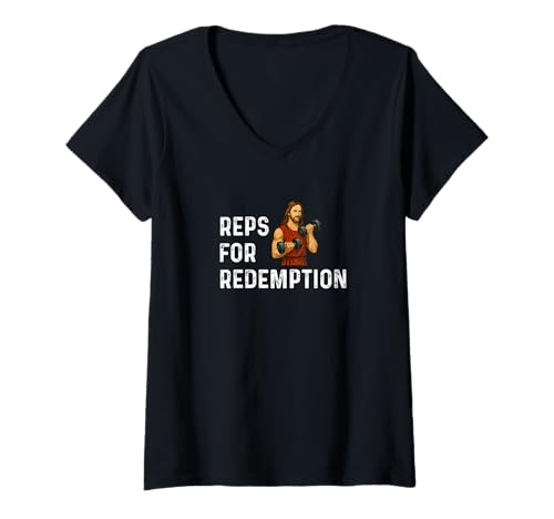 Damen Reps for Redemption Kirche Jesus Gewichtheben Fitness Fit T-Shirt mit V-Ausschnitt Damen Reps for Redemption Kirche Jesus Gewichtheben Fitness Fit T-Shirt mit V-Ausschnitt von Funny Gym Workout Sarcastic Pun Humor Joke by RJ