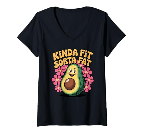 Damen Kinda Fit Sorta Fat Lustiges Fitnessstudio T-Shirt mit V-Ausschnitt von Funny Gym