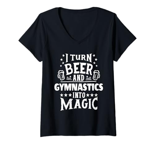 Damen Ich Mache aus Bier und Gymnastik Magie Lustig T-Shirt mit V-Ausschnitt Damen Ich Mache aus Bier und Gymnastik Magie Lustig T-Shirt mit V-Ausschnitt von Funny Gymnastics Designs