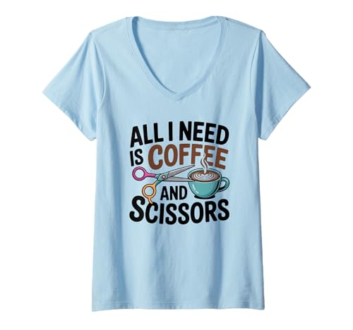 Damen Friseur Kaffee Salon Vibes T-Shirt mit V-Ausschnitt Damen Friseur Kaffee Salon Vibes T-Shirt mit V-Ausschnitt von Funny Hair Stylist & Hairdresser Coffee Lover