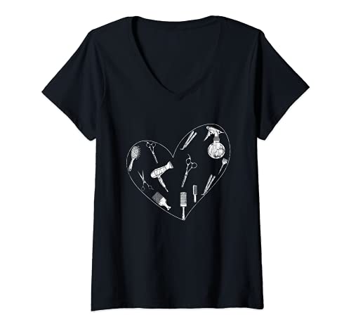 Damen Lustiges Friseur-Herz für Friseure T-Shirt mit V-Ausschnitt von Funny Hairdresser Heart Graphic & More