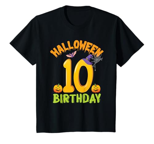 Kinder Lustiges Halloween 10. Geburtstag 10 Jahre alt Jungen Mädchen T-Shirt von Funny Halloween 10th Birthday Party Kids Tee