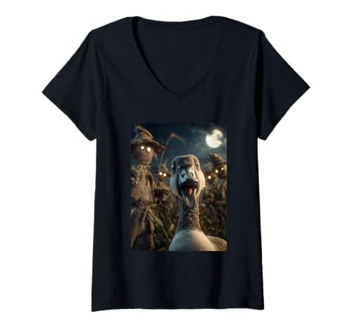 Damen Lustiges Gans-Selfie mit Vogelscheuchen, gruseliges Halloween-Tier T-Shirt mit V-Ausschnitt Damen Lustiges Gans-Selfie mit Vogelscheuchen, gruseliges Halloween-Tier T-Shirt mit V-Ausschnitt von Funny Halloween Animals Selfies Clothing