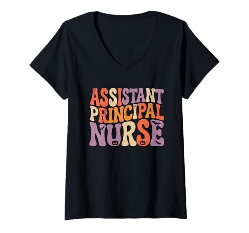Damen Lustiger stellvertretender Direktor Halloween-Krankenschwesterassistent T-Shirt mit V-Ausschnitt Damen Lustiger stellvertretender Direktor Halloween-Krankenschwesterassistent T-Shirt mit V-Ausschnitt von Funny Halloween Assistant Principal Nurse Apparel