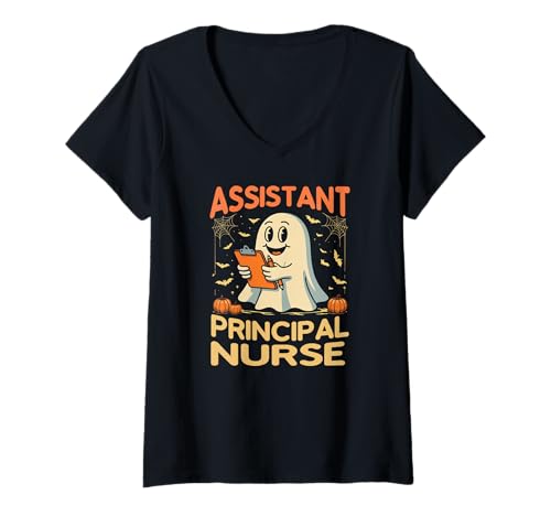 Damen Lustiger stellvertretender Direktor Halloween-Krankenschwesterassistent T-Shirt mit V-Ausschnitt Damen Lustiger stellvertretender Direktor Halloween-Krankenschwesterassistent T-Shirt mit V-Ausschnitt von Funny Halloween Assistant Principal Nurse Apparel