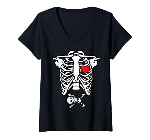 Damen Halloween Schwangere Niedliche Skelett Baby Schwangerschaft Ankündigung T-Shirt mit V-Ausschnitt Damen Halloween Schwangere Niedliche Skelett Baby Schwangerschaft Ankündigung T-Shirt mit V-Ausschnitt von Funny Halloween Baby Pregnancy Announcement Ideas