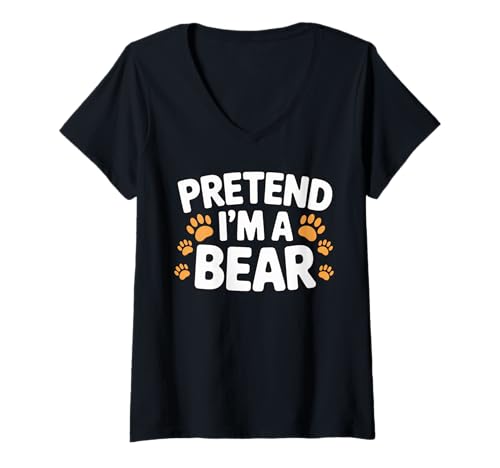 Damen Pretend I'm a Bear Funny Halloween Party Cute Bear Lover T-Shirt mit V-Ausschnitt Damen Pretend I'm a Bear Funny Halloween Party Cute Bear Lover T-Shirt mit V-Ausschnitt von Funny Halloween Bear Lover Costume Gifts Idea