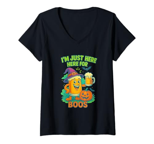 Damen I’m Just Here for Boos Funny Halloween Beer Costume T-Shirt mit V-Ausschnitt Damen I’m Just Here for Boos Funny Halloween Beer Costume T-Shirt mit V-Ausschnitt von Funny Halloween Beer Lover Drinking Party Humor