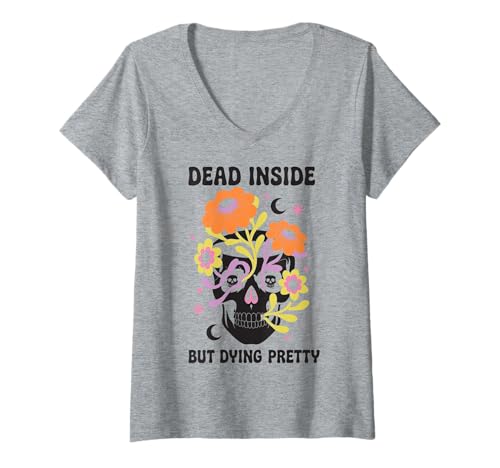 Damen Dead Inside But Dying Pretty Halloween Boho T-Shirt mit V-Ausschnitt Damen Dead Inside But Dying Pretty Halloween Boho T-Shirt mit V-Ausschnitt von Funny Halloween Boho Aesthetic Vibes Skull