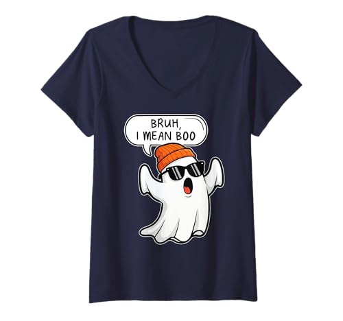 Damen Bruh Ich Meine Boo Ghost Paranormal Investigator Love Halloween T-Shirt mit V-Ausschnitt von Funny Halloween Bruh Ghost Spooky Kids Love Candy