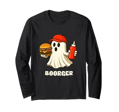 Boorger Halloween Ghost Foodie Halloween Burger Delivery Man Langarmshirt Boorger Halloween Ghost Foodie Halloween Burger Delivery Man Langarmshirt von Funny Halloween Burger Novelty Tops ...