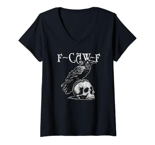 Damen F-Caw-F Halloween Crow Bird Funny Vintage T-Shirt mit V-Ausschnitt Damen F-Caw-F Halloween Crow Bird Funny Vintage T-Shirt mit V-Ausschnitt von Funny Halloween Costume Apparel