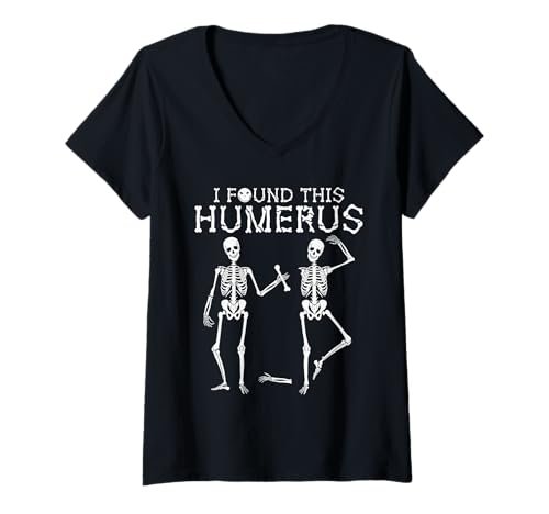 Damen I Found This Humerus Lustiges Anatomie-Skelett Halloween T-Shirt mit V-Ausschnitt von Funny Halloween Costume Designs