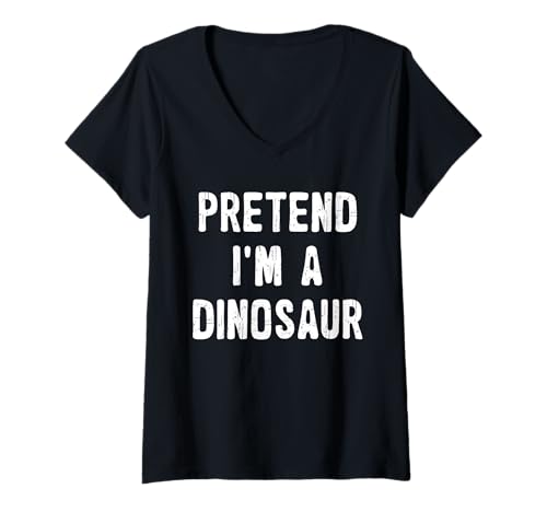 Damen Pretend I'm A Dinosaurier Lustiges Easy Lazy Halloween Kostüm T-Shirt mit V-Ausschnitt von Funny Halloween Costume Designs