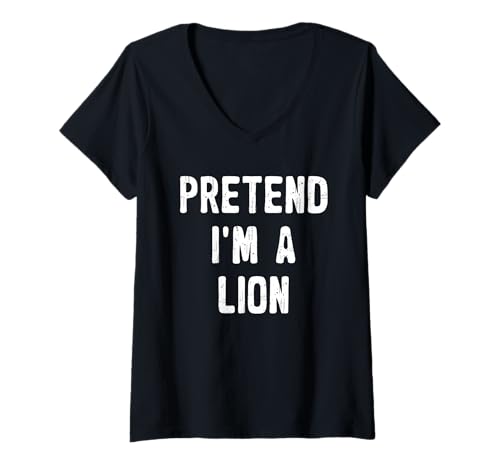Damen Pretend I'm A Lion Lustiges Easy Lazy Halloween-Kostüm T-Shirt mit V-Ausschnitt von Funny Halloween Costume Designs